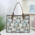 Casual canvas tote bag with cute cartoon bear print, large capacity shoulder bag for women. - Teddy Bear