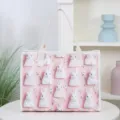Pink canvas tote bag with cute rabbit print, large capacity casual shoulder bag for use. - Rabbit