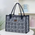 Large capacity canvas tote bag, casual blue and white shoulder bag for daily use. - Dark Blue