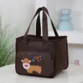 Insulated lunch bag cartoon reindeer pattern portable bento box holder thick meal tote bag for daily use - Brown