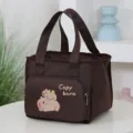 Cute cartoon capybara print canvas handbag large capacity lunch storage bag tote - Brown