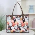 Casual Cute Cat Print Canvas Tote Bag Large Capacity Multi Color Travel Shoulder Bag. - Cat