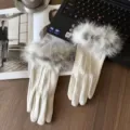Dames winter warme handschoenen imitatie suède pluche manchet touchscreen handschoenen - Eén maat / Broken Wit
