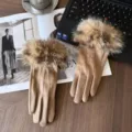 Vrouwen winter warme faux suede handschoenen pluche bont manchet touchscreen winddicht - Eén maat / camel