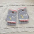 Cute fleece half-finger convertible gloves for women, warm winter knit gloves with cute motif. - One Size (Women) / Haze Blue