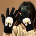 Leuke cartoon pinguijn pluche gebreide handschoenen vrouwen winter warm rijden stijl - Eén maat / Zwart