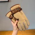 Dames Retro Suède Winter Warme Handschoenen Dikke Winddichte Thermische Khaki Fietshandschoenen - Eén maat / Koffie