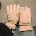 Roze suède winterhandschoenen voor vrouwen, gevoerd dik warm winddicht thermische fietshandschoenen. - Eén maat / Roze