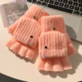 Roze omkeerbare gebreide handschoenen, warme vingerloze winterhandschoenen voor dames. - Eén maat / Roze