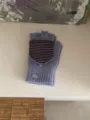 Caldi guanti lavorati a maglia senza dita con patta a righe e bottone per l'inverno. - Taglia unica / Azzurro