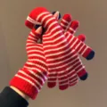 Rood-witte gestreepte gebreide winter touch screen handschoenen voor dames variante - Eén maat / Rood