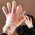Schattige roze puppy pluche multi-vinger gebreide handschoenen voor de winter warm. - Eén maat / Roze