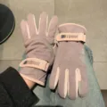 Retro suède winter warme handschoenen voor dames, dik gevoerde winddichte fiets handschoenen. - Eén maat / Paars