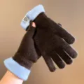 Women winter contrast color knit gloves warm touchscreen fashion wool gloves soft comfortable daily wear - One Size / Coffee