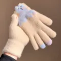 Leuke pluche gebreide touchscreen winterhandschoenen met schattig dierenpatroon warm. - Eén maat / Beige