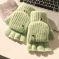Dames winter warme gebreide vingerloze flip cover pluche handschoenen in lichtgroen - Eén maat / Groen