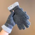 Korean style colorblock knitted touch screen warm winter gloves for women daily wear - One Size / Gray