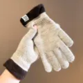 Knitted Winter Gloves Contrast Color Touchscreen Warm Thermal Mittens For Women. - One Size / Oatmeal