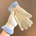 Chic color block knit gloves for women, warm winter thermal gloves for cycling daily wear - One Size / Beige