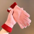 Women winter color block split finger knit wool gloves warm thermal riding gloves cozy - One Size / Pink