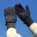Gants tactiles hiver polaire homme détail, épais chaud vélo extérieur thermique cyclisme. - Style à Poignet Ouvert / Gris foncé