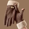 Winter warm brown fleece lined touch screen gloves women retro split finger thermal gloves - One Size / Dark Coffee