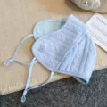 Winter warm knitted face mask, light blue 3D breathable face cover with adjustable ear loops - One Size / Light Blue