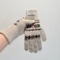 Winter retro kerst sneeuwvlok wol touchscreen handschoenen koppel mode warme breisel - One Size (Dames) / Beige