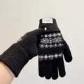 Gedetailleerd overzicht van warme gebreide handschoenen met wintersneeuwvlokmotief. - One Size (Dames) / Zwart