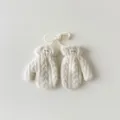 Mitoufles en tricot douillet pour bébé avec cordon de cou et design double couche bien chaud. - Taille unique / Blanc Laiteux