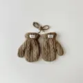 Gants tricotés épais pour enfants avec doublure polaire douce et cordon de cou pratique. - Taille unique / Khaki