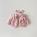 Mitaines de bébé en tricot rose avec cordon, gants d'hiver chauds pour enfants mignons. - Taille unique / Rose