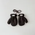 Moufles tricotées d'hiver chaudes pour bébé avec cordon gants thermiques épais - Taille unique / Café