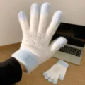 Pluche gebreide winterhandschoenen voor dames met schattige blauwe vingertoppen en strass. - Eén maat / Sneeuwvlok steentjes / Wit