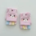 Gants tricotés rose sans doigts avec joli visage de lapin, accessoire d'hiver confortable. - Taille unique / Rose