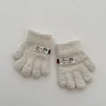 Gants en molleton de corail pour enfants automne hiver joli chat tricot à cinq doigts chaud - Taille Unique 1-3 Ans / Beige