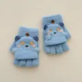 Chauds gants d'hiver tricotés pour enfants, design demi-doigts avec rabat pratique et chaud - Taille Unique pour 6-10 Ans / Bleu ciel