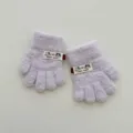 Gants tricotés à cinq doigts en polaire corail pour enfants, joli patch chat gants d'hiver. - Taille Unique 1-3 Ans / Mauve Clair