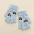Gants tricotés mignons pour enfants motif voiture, gants chauds à cinq doigts automne hiver. - 3-5 Ans Taille Unique / Bleu clair