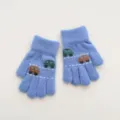 Vue détaillée de gants tricotés à cinq doigts pour enfants motif de voiture mignonne - 3-5 Ans Taille Unique / Bleu foncé
