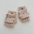Gants demi-doigts en tricot ours mignon pour enfants gants chauds d'hiver pour écoliers - Taille Unique pour 6-10 Ans / Beige