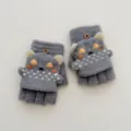 Gants tricotés mi-doigts mignons de dessin animé pour enfants hiver gris chaud doux - Taille Unique pour 6-10 Ans / Gris