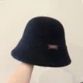 Chapeau bob en laine noir pour femmes, chapeau de pêcheur chaud et épais pour l'hiver. - Noir