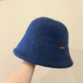 Chapeau de pecheur d'hiver epais et chaud style coreen pour femme, chapeau basin de loisir - Bleu lac