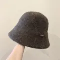Chapeau de pêcheur en laine chaude et épaisse seau polyvalent femme automne hiver - Café