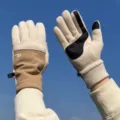 Gants de cyclisme en polaire d'hiver thermiques tactiles chauds équipement de sport antidérapant - Style à Poignet Ouvert / Blanc Cassé