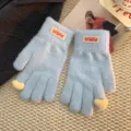 Gants tricotés en molleton bleu douillets pour femmes d'hiver gants tactiles chauds. - Taille unique / Bleu