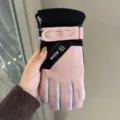 Gants de cyclisme d'hiver pour hommes et femmes, gants de ski thermiques coupe-vent réglables. - Style Femme / Taille unique / Rose