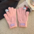 Gants en tricot pelucheux d'hiver mignons pour femmes, mitaines chaudes roses tactiles pour le froid. - Taille unique / Rose