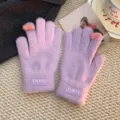 Gants tactiles tricotés d'hiver mignons pour femmes pelucheux chauds épais douillets lavande - Taille unique / Violet